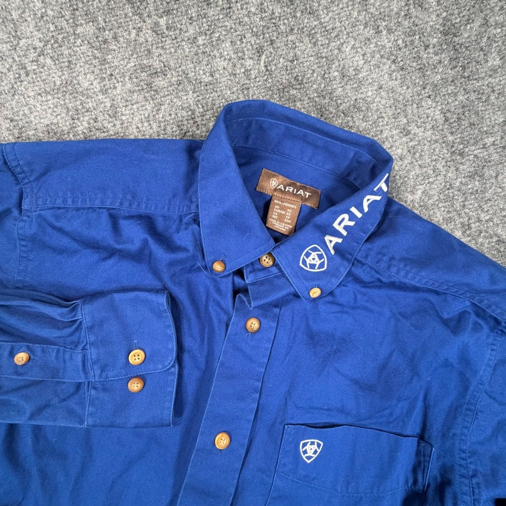 Ariat Mens XS Blue Long Sleeve Logo Western Button Down Shirt 0781